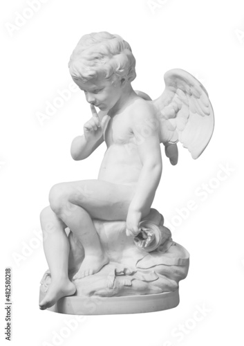 Cupid statue decorated. Angel sculpture on white background with clipping path