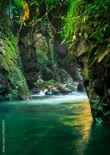 the view of the tunnel at the waterfall is beautiful in the morning in north bengkulu