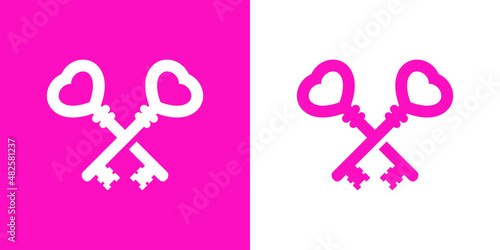 Banner con silueta de 2 llaves con forma de corazón cruzadas para su uso en invitaciones y tarjetas de felicitación