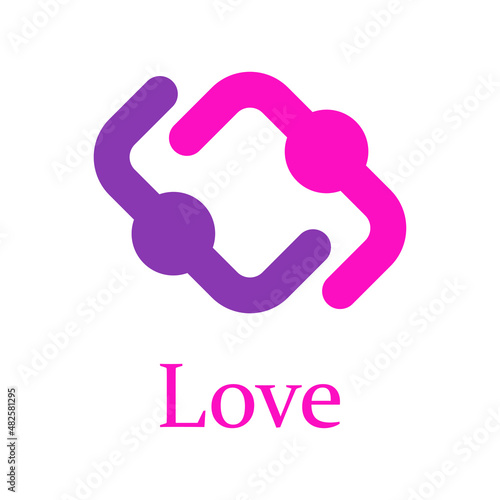 Banner con texto Love con logotipo abstracto con abrazo de gente con líneas para su uso en invitaciones y tarjetas de felicitación