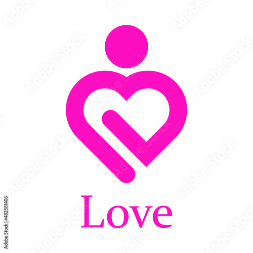 Banner con texto Love con silueta de corazón con forma de mujer con líneas para su uso en invitaciones y tarjetas de felicitación