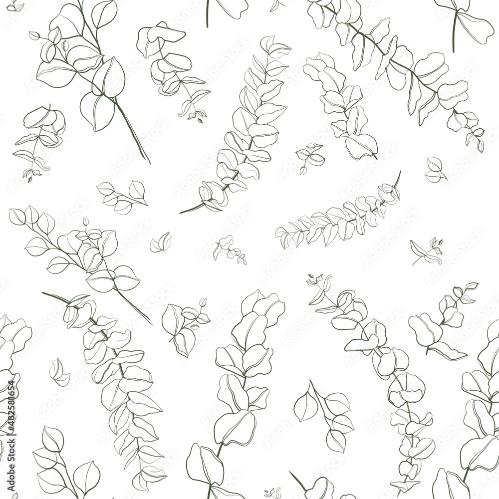 Fototapeta premium seamless pattern with hand draw eucalyptus elements 