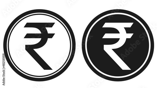 Indian Rupee coin icon monochrome black and white icon. Current currency symbol