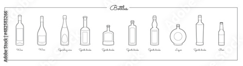 Vector set of alcohol bottles. Vector illustration