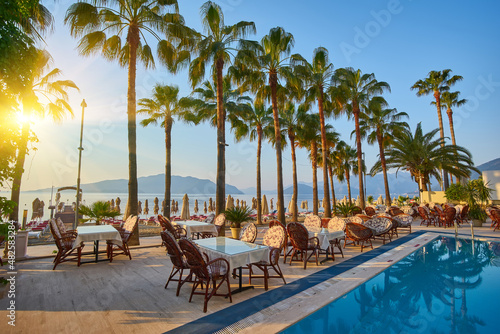 Fototapeta Naklejka Na Ścianę i Meble -  Beautiful promenade with palm trees in Marmaris