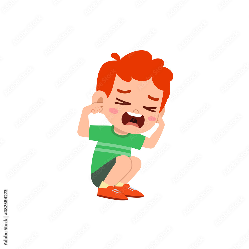 cute little boy cover ear from loud sound cute little boy cover ear from loud sound
