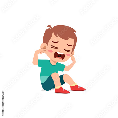 cute little boy cover ear from loud sound