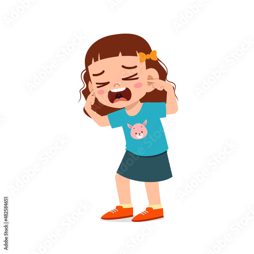 cute little boy cover ear from loud sound