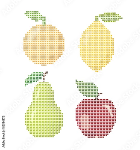 Fruit illustrations with cross stitch effect