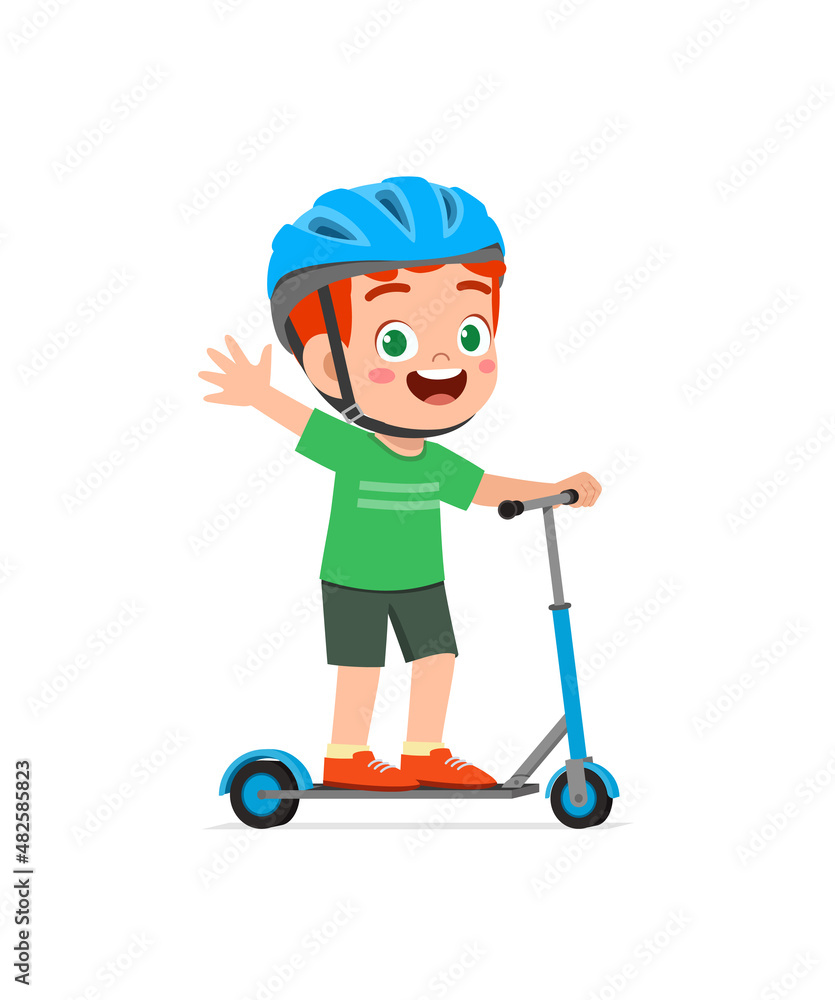 cute little boy riding scooter and wear helmet cute little boy riding scooter and wear helmet