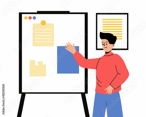 Manager Making Presentation. a man is making a presentation. Summing up, report. Vector illustration