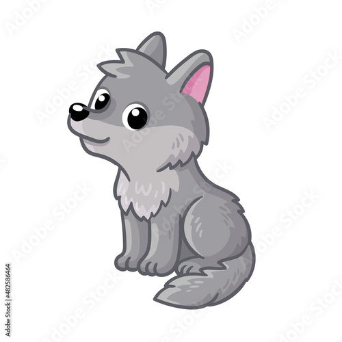 Wallpaper Mural Cute gray wolf cub sits on a white background. Wolf cub Torontodigital.ca