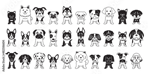 Fototapeta Naklejka Na Ścianę i Meble -  Different type of vector cartoon black color dogs on white background for design.
