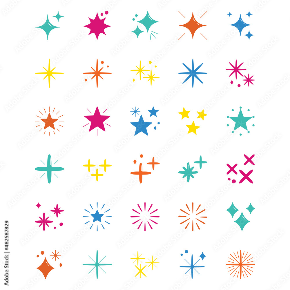 Collection Of Star Shining Light Effect, Bright fireworks, and Sparkling Elements with Multicolored Filled Outlines. Perfect for Websites, Advertisements, Banners, Posters, Billboards, Templates, Logo Collection Of Star Shining Light Effect, Bright fireworks, and Sparkling Elements with Multicolored Filled Outlines. Perfect for Websites, Advertisements, Banners, Posters, Billboards, Templates, Logo