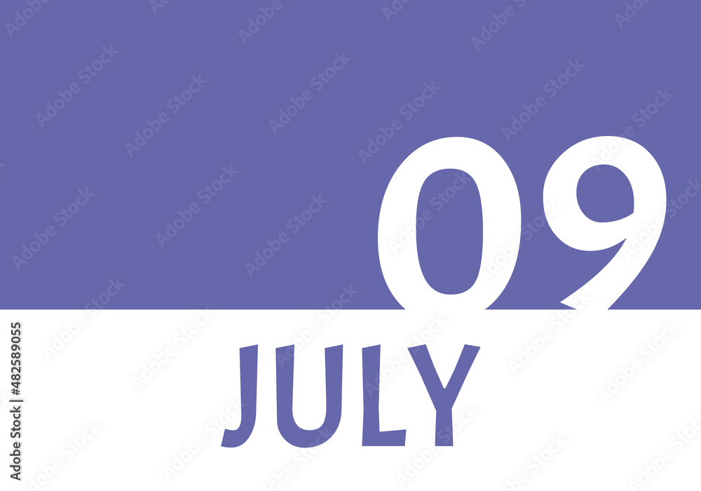 9 july calendar date with copy space. Very Peri background and white numbers. Trending color for 2022. 9 july calendar date with copy space. Very Peri background and white numbers. Trending color for 2022.