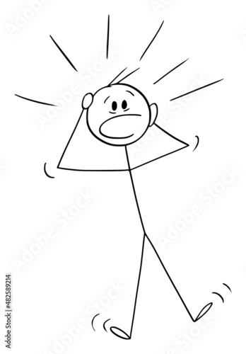 Shocked Person Watching Something Shocking, Vector Cartoon Stick Figure Illustration