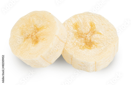 banana slice isolated on white. top view, texture.