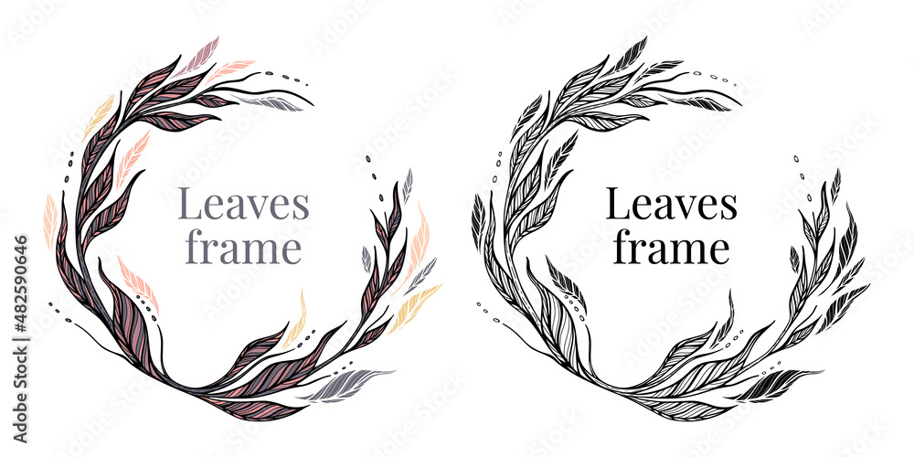 Vector round frame of leaf, Illustration wreath of leaf. Can be used as a greeting card for background.