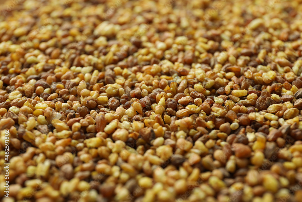 Buckwheat tea seeds all over background, close up Buckwheat tea seeds all over background, close up