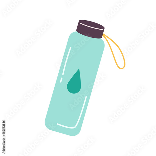 Durable and reusable bottle for water isolated on white background.Vacuum thermo tumbler flask with cap and handle. Vector illustration cartoon flat style.