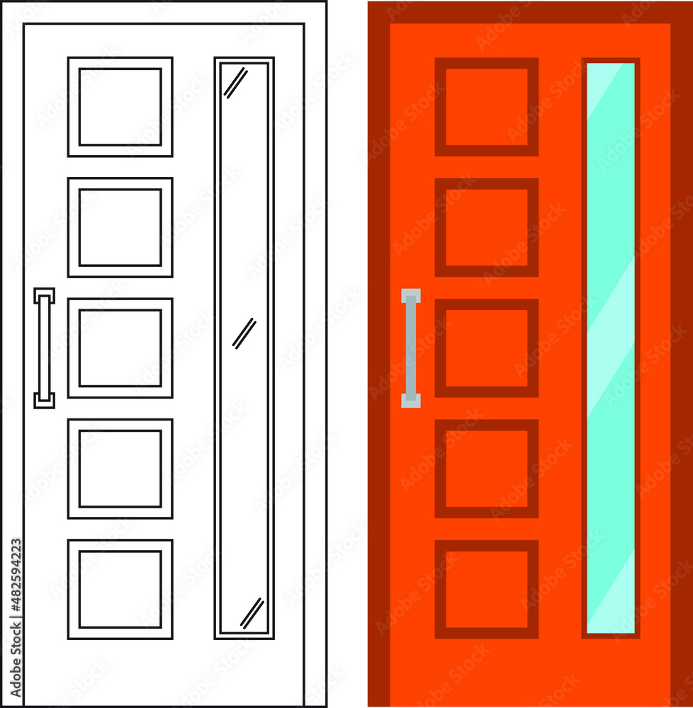 Illustration vector graphic of single door front view suitable for your home design and home poster design on architectural work Illustration vector graphic of single door front view suitable for your home design and home poster design on architectural work
