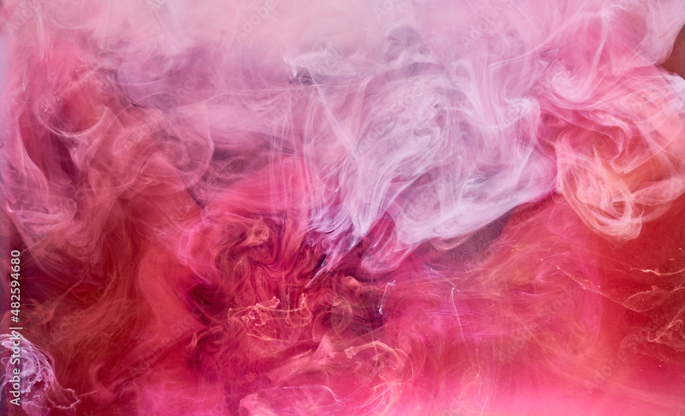 Pink smoke ink background, colorful fog, abstract swirling touch ocean sea, acrylic paint pigment underwater