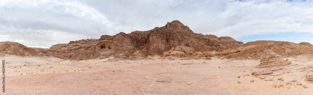 Panoramic  view of fantastically beautiful mountain nature in Timna National Park near Eilat, southern Israel.