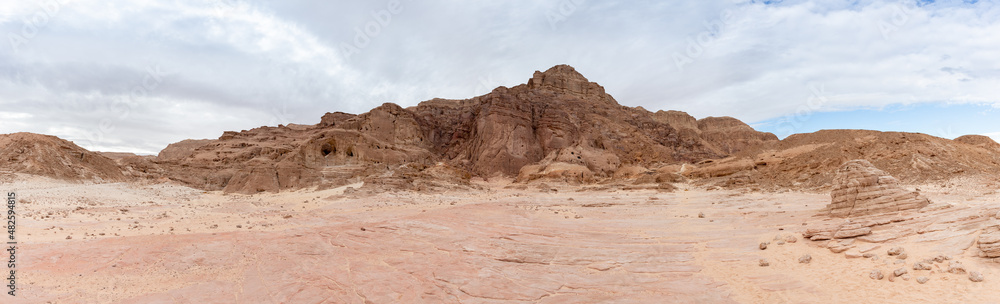 Panoramic view of fantastically beautiful mountain nature in Timna National Park near Eilat, southern Israel. Panoramic view of fantastically beautiful mountain nature in Timna National Park near Eilat, southern Israel.