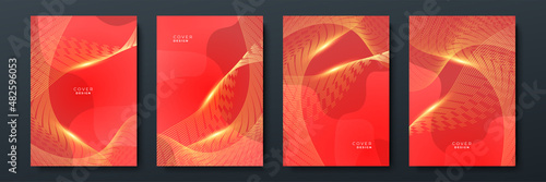 Abstract line red gold cover design background