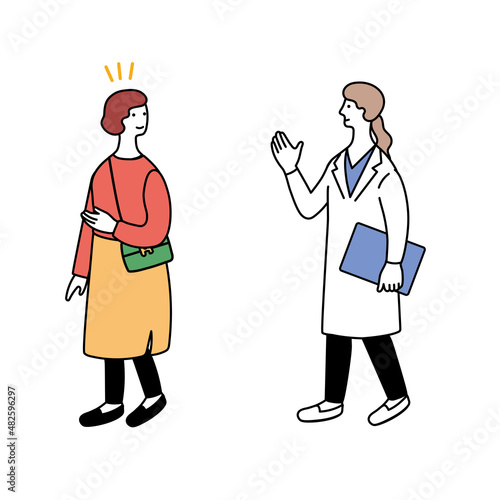 女医と若い女性のシンプルなイラスト
