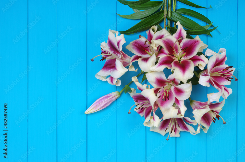 Obraz premium lily flowers on wooden planks