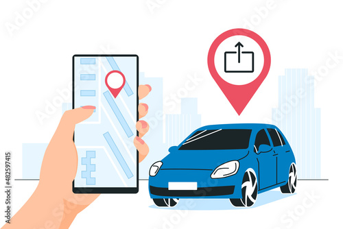 Car sharing concept in flat style, vector