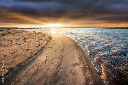 Canvas Print Beach sunrise at Burnham Overy Staithe in Norfolk