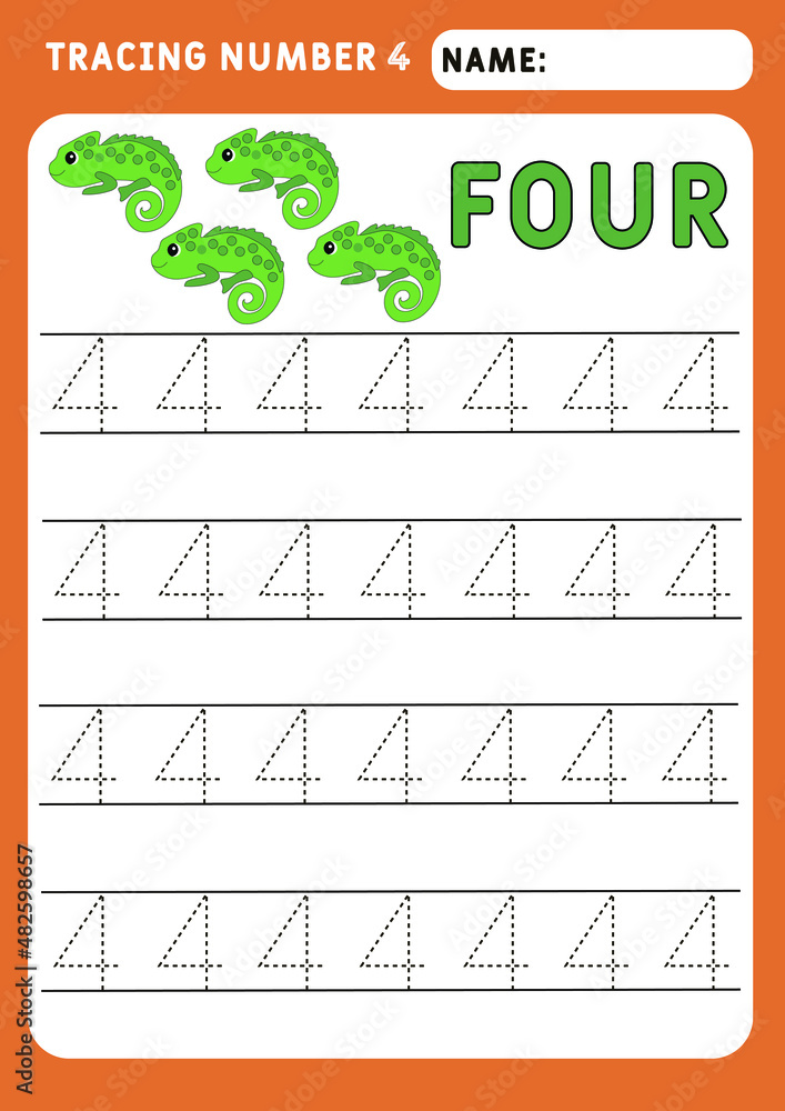Writing practice number four printable worksheet for kids to improve ...
