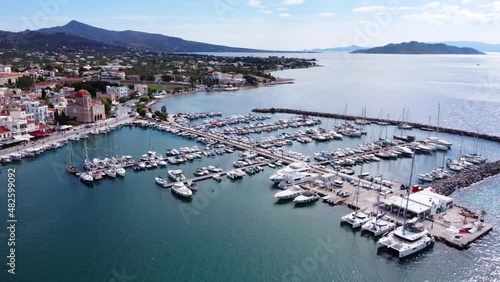 A blue view of yachts in the main marine at Aegina Island, Saronic Islands, Greece photo