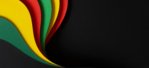 Abstract geometric black, red, yellow, green color background. Black History Month color background with copy space for text