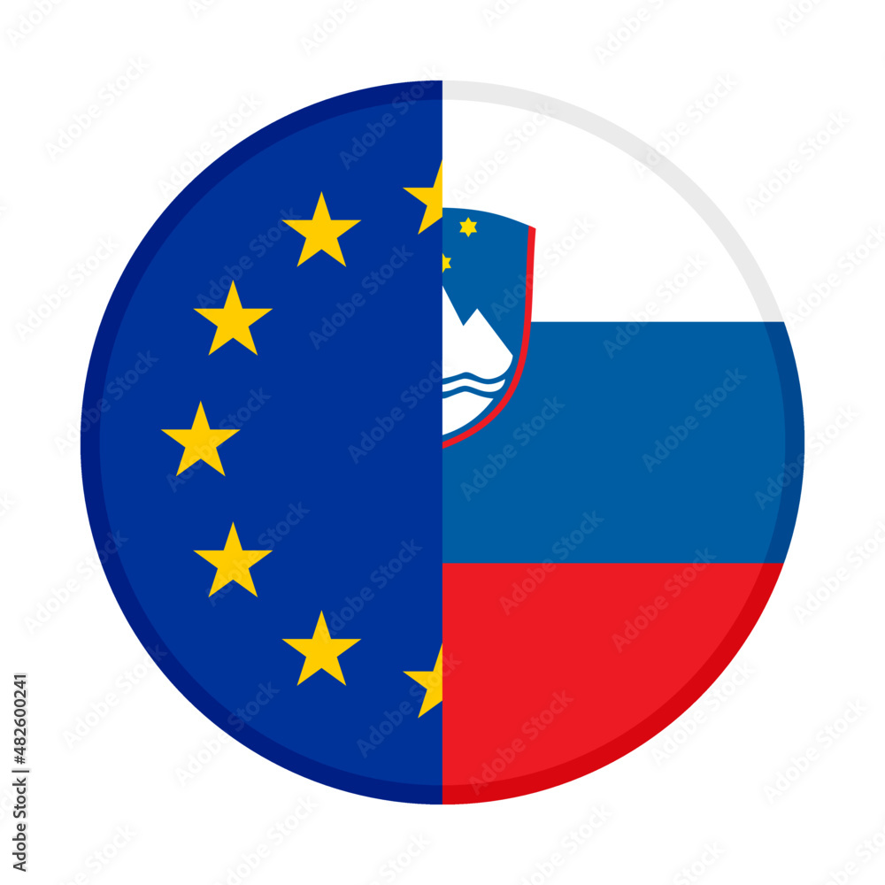 round icon with european union and slovenia flags. vector illustration isolated on white background round icon with european union and slovenia flags. vector illustration isolated on white background