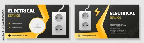 Electrician business banner template set, electrical service advertisement, handyman ad, yellow, black flyer leaflet concept, isolated