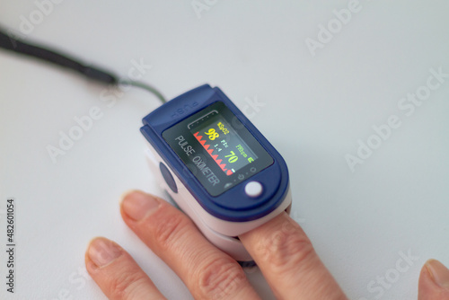 Pulse oximeter measurements of the oxygen level in the blood are 99-98 percent normal
