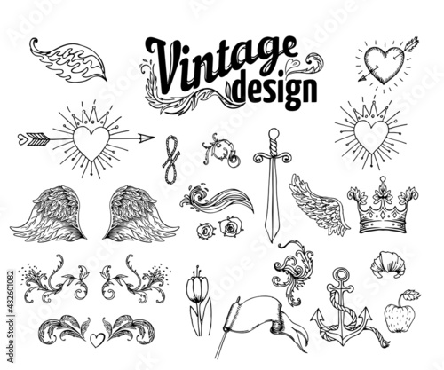 Vintage design elements set. Ribbons. Vector illustration.