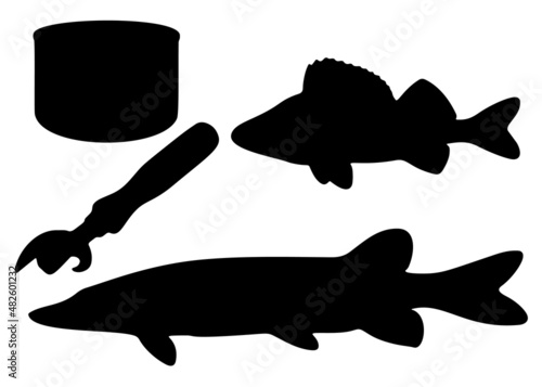 Canned fish from pike and perch. Vector image.