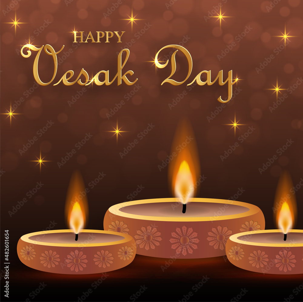 Happy Vesak Day card with bouddha symbols and oriental Asian elements Happy Vesak Day card with bouddha symbols and oriental Asian elements
