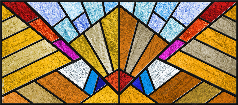 Colorful stained glass window. Abstract stained-glass background. Art Deco  decor for interior. Vintage pattern. Luxury modern interior. Transparency.  Color light. Multicolor template. ilustración de Stock | Adobe Stock
