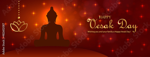 Happy Vesak Day card with bouddha symbols and oriental Asian elements