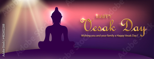 Happy Vesak Day card with bouddha symbols and oriental Asian elements