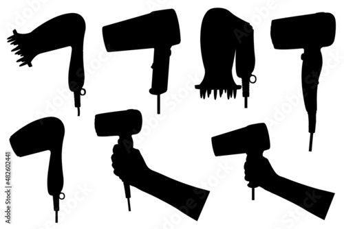 Set of different hair dryers isolated on white