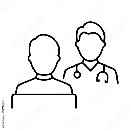 Consultation of Patient and Doctor with Stethoscope Line Icon. Hospital Physician Counseling Patient Linear Pictogram. Health Care Dialog Outline Icon. Editable Stroke. Isolated Vector Illustration