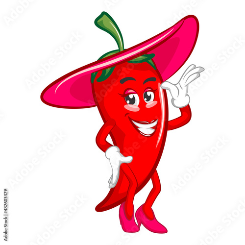 vector mascot character illustration of sexy chili with beautiful wide hat