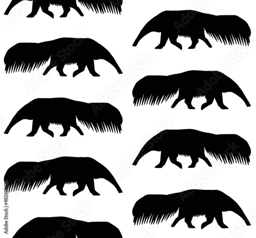 Vector seamless pattern of hand drawn anteater silhouette isolated on white background