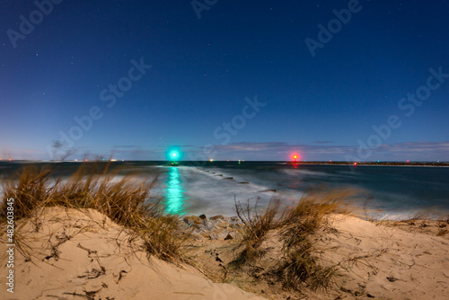 Baltic Sea beach during a storm at night. Gdansk, Poland